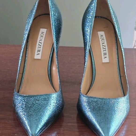 Aquazzura Purist Pump 105 Metallic Green/Blue Pumps - Picture 6 of 9